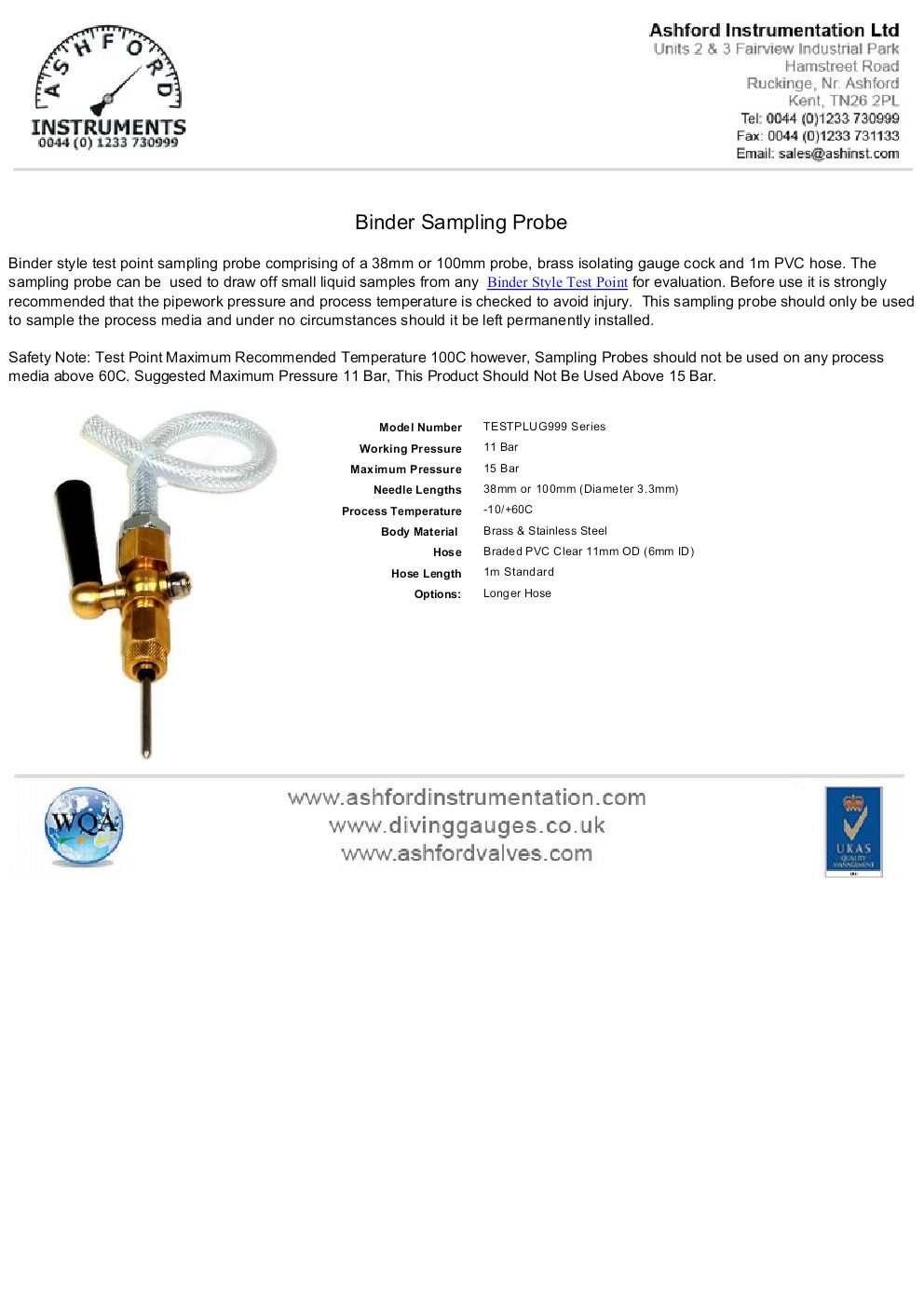 Binder Sampling Probe 38mm